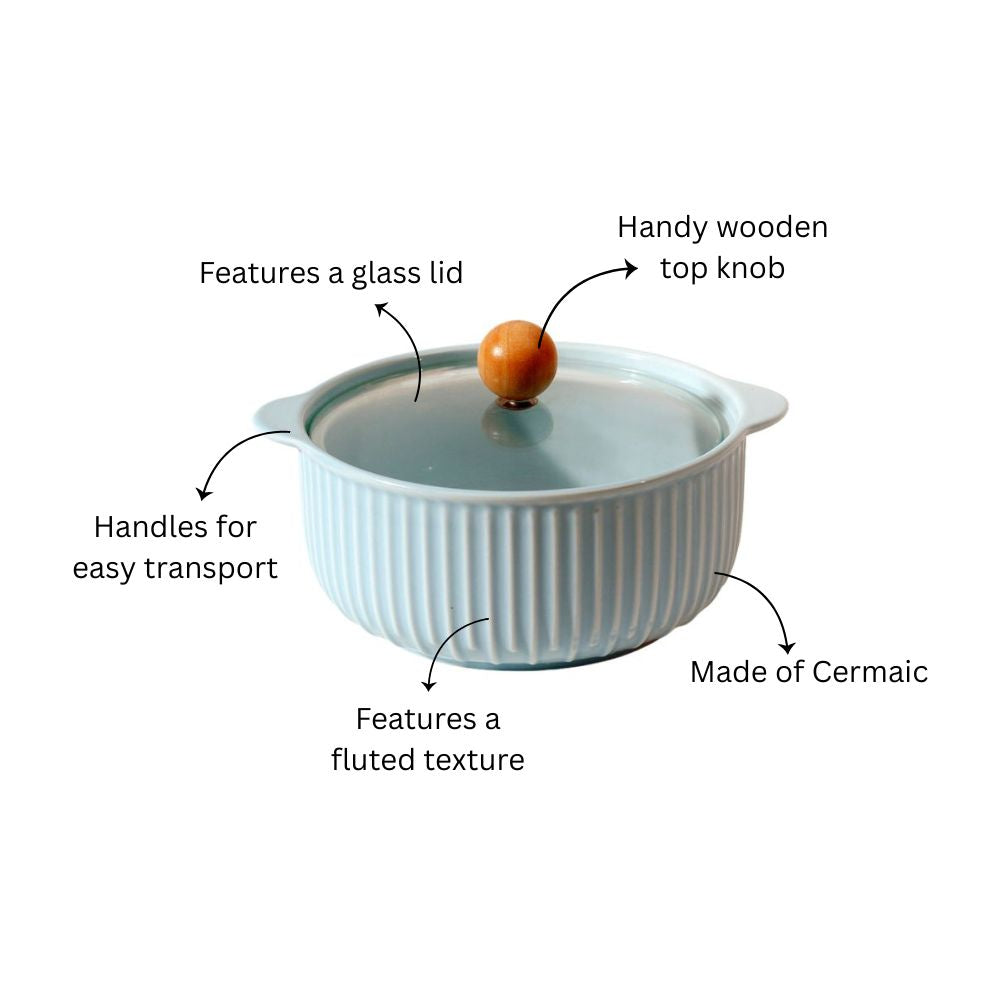 Shire Ceramic Serving Pot with Glass Lid - Sky Blue