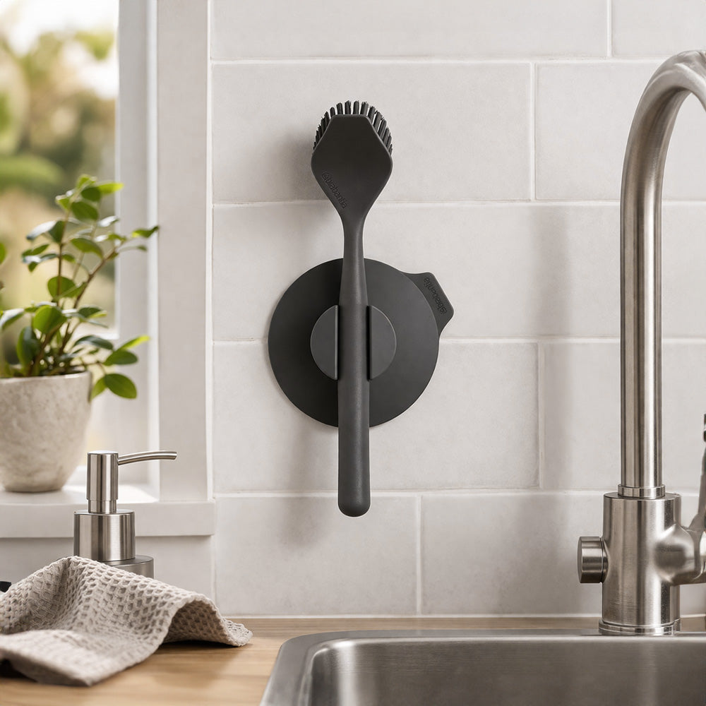 SinkSide Dish Brush with Suction Holder - Grey