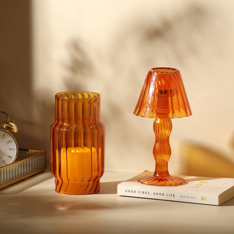 Sintra Glass Tealight Holder Lamp - Burnt Orange