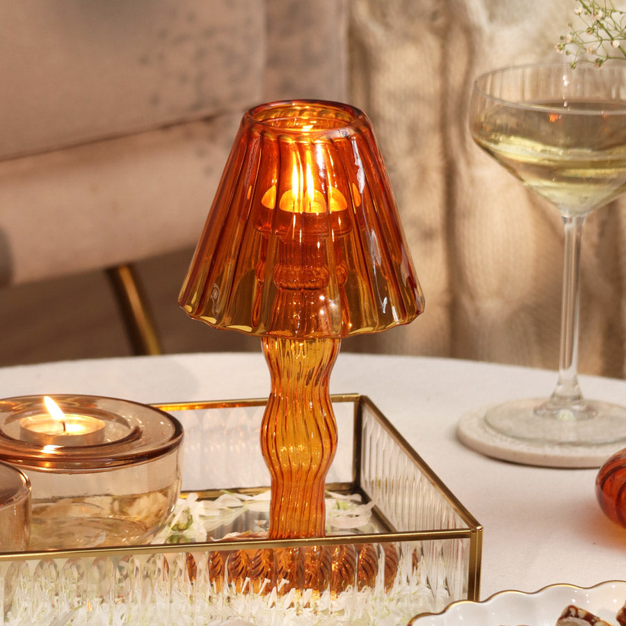 Sintra Glass Tealight Holder Lamp - Burnt Orange