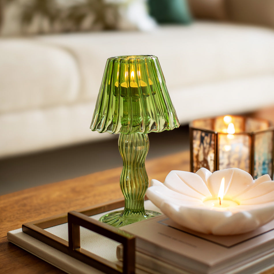 Sintra Glass Tealight Holder Lamp - Dark Green