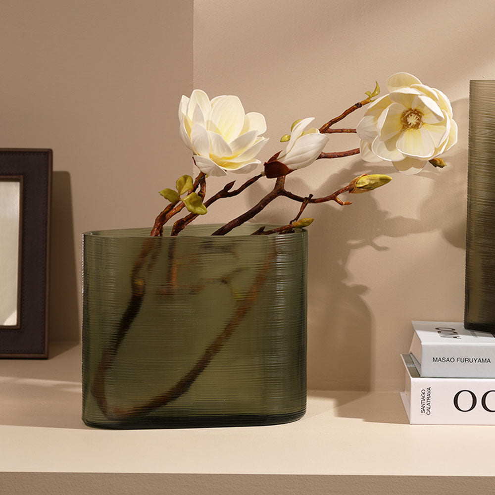 Sirocco Asymmetric Glass Vase Wide - Moss Green
