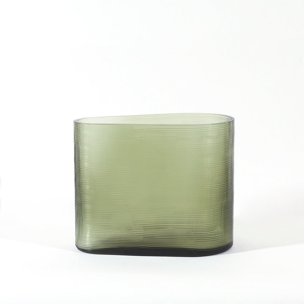 Sirocco Asymmetric Glass Vase Wide - Moss Green