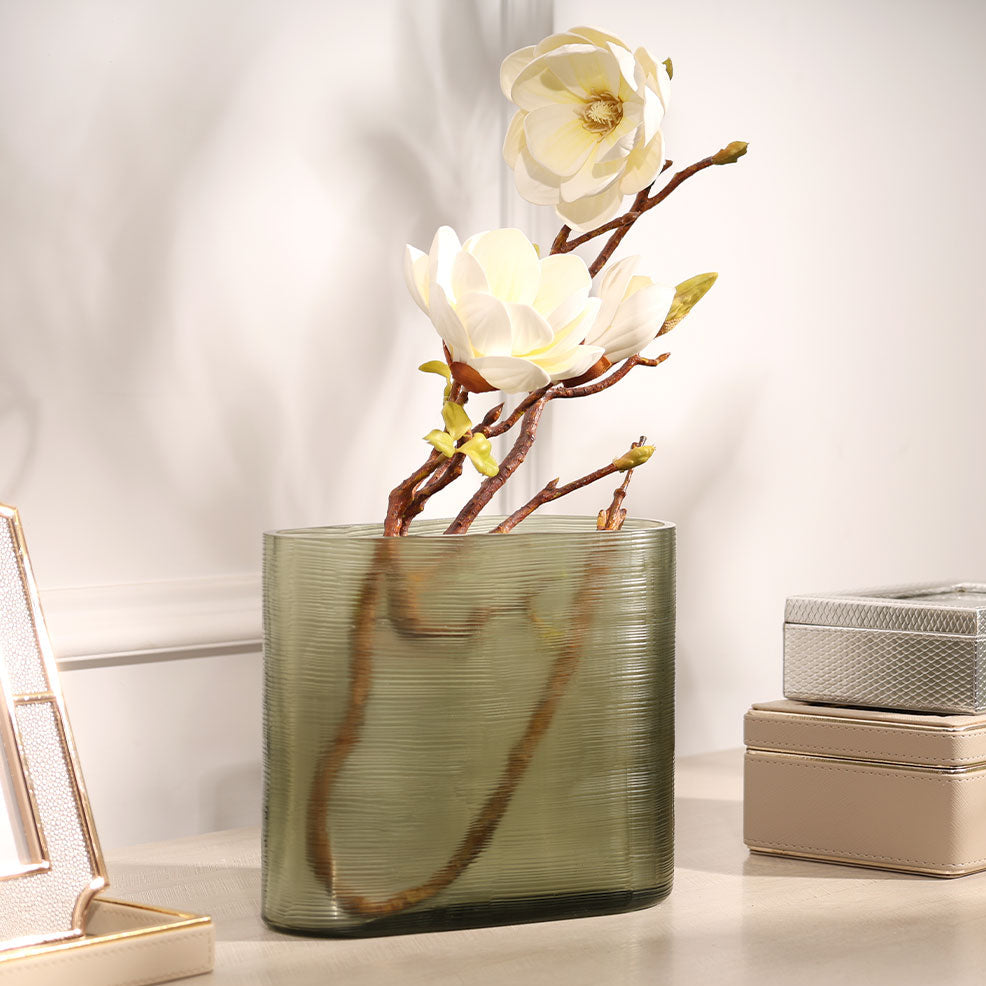 Sirocco Asymmetric Glass Vase Wide - Moss Green