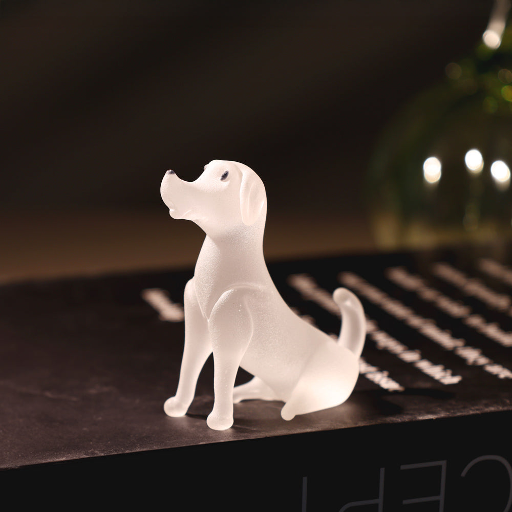 Sitting Dog Mini Glass Accent - Frosted White