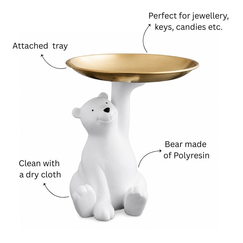 Enhabit Sitting Bear Sculpture with Trinket Tray