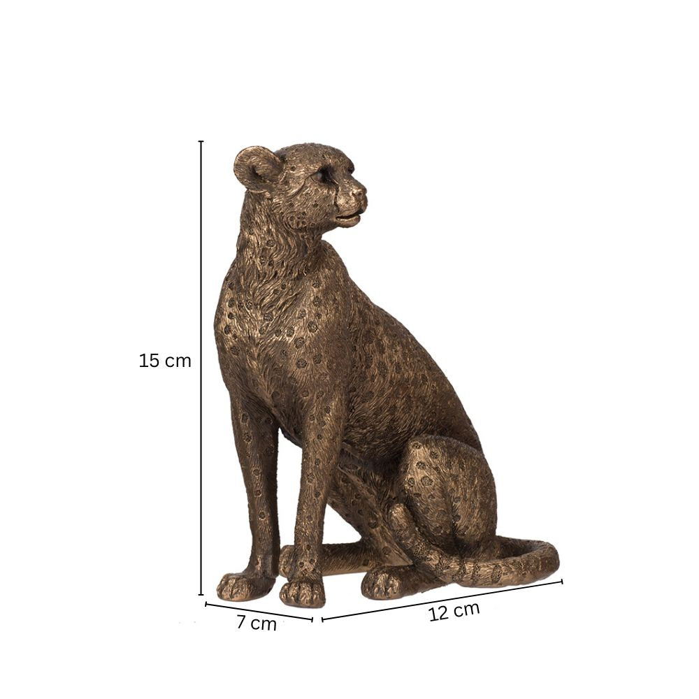 Sitting Cheetah Sculpture Small - Dull Gold