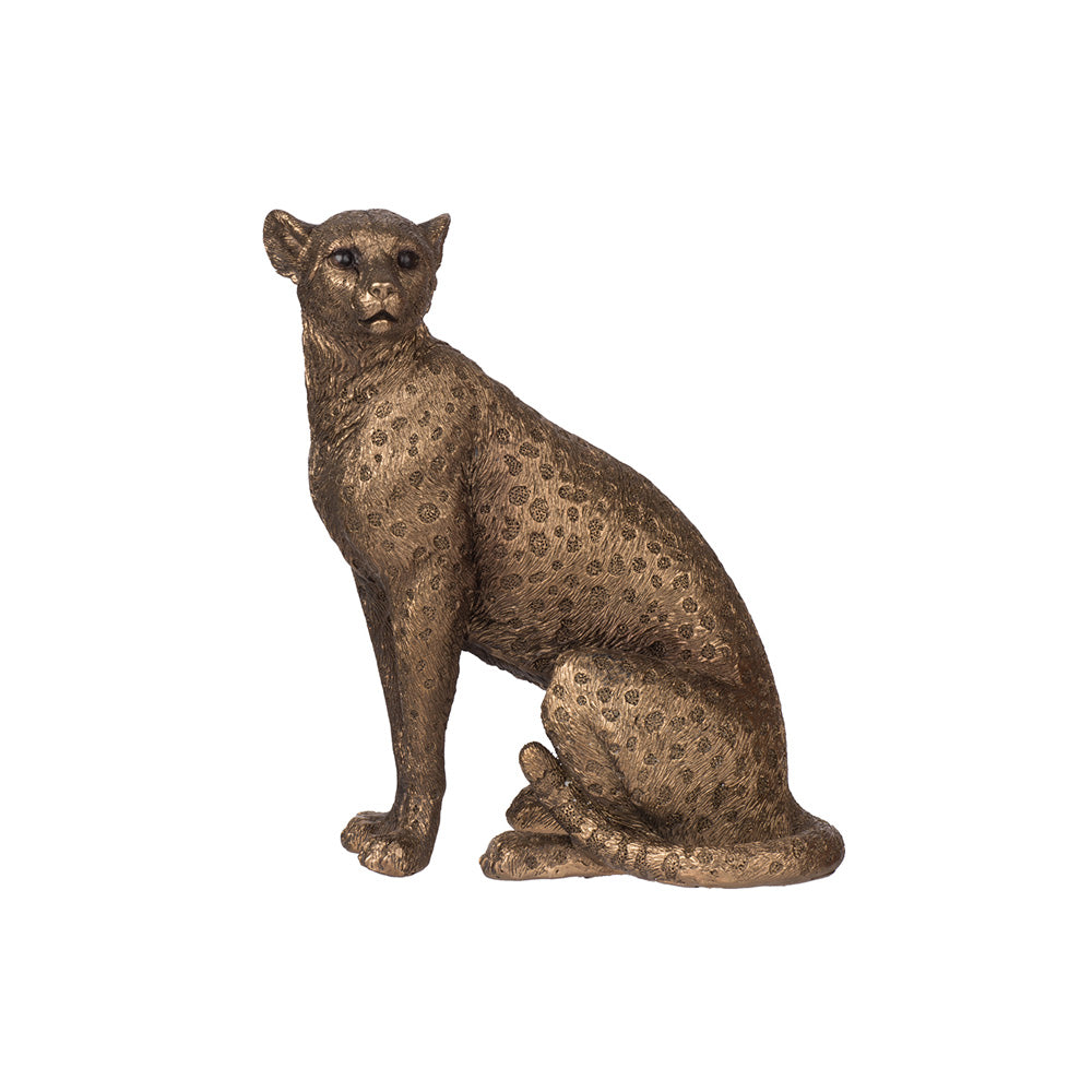 Sitting Cheetah Sculpture Small - Dull Gold