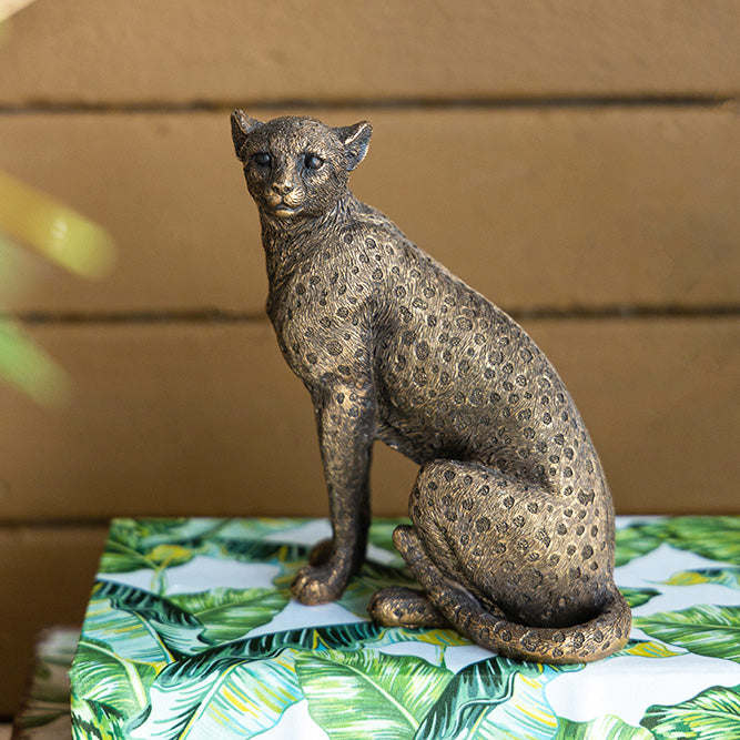 Sitting Cheetah Sculpture Small - Dull Gold