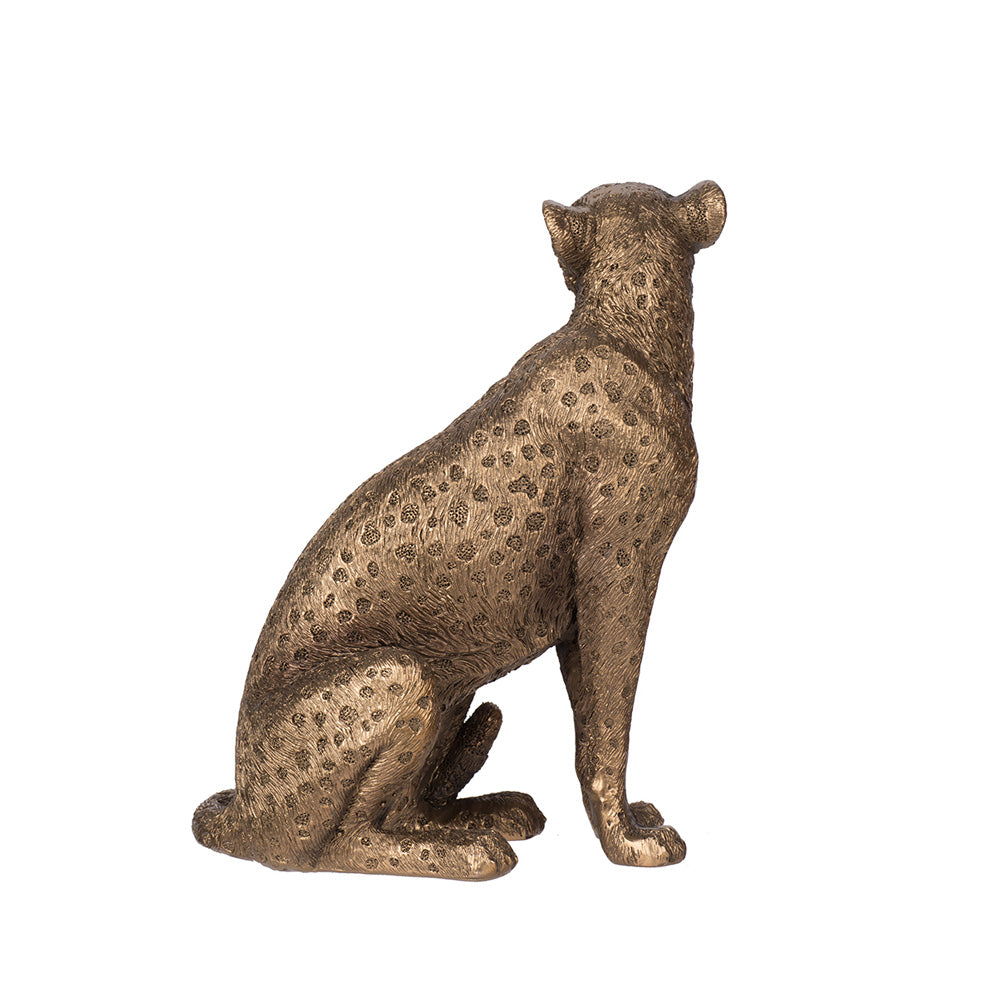 Sitting Cheetah Sculpture Small - Dull Gold