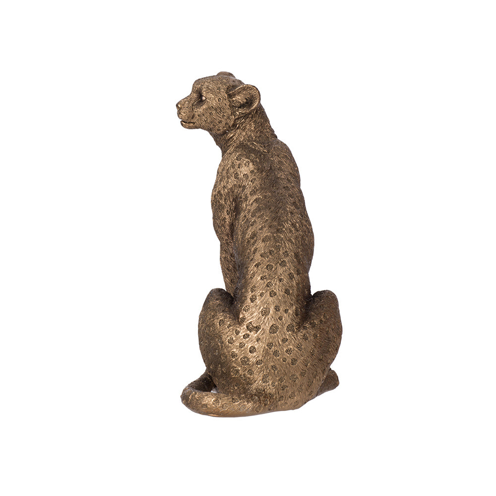 Sitting Cheetah Sculpture Small - Dull Gold