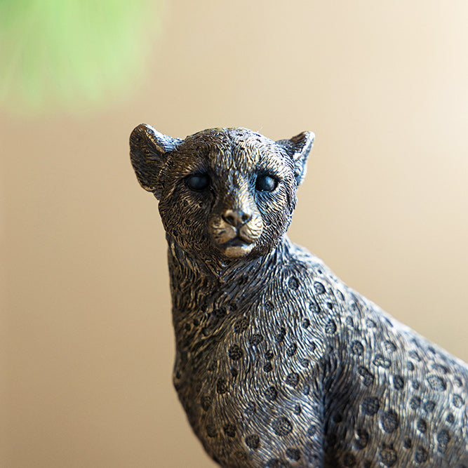 Sitting Cheetah Sculpture Small - Dull Gold