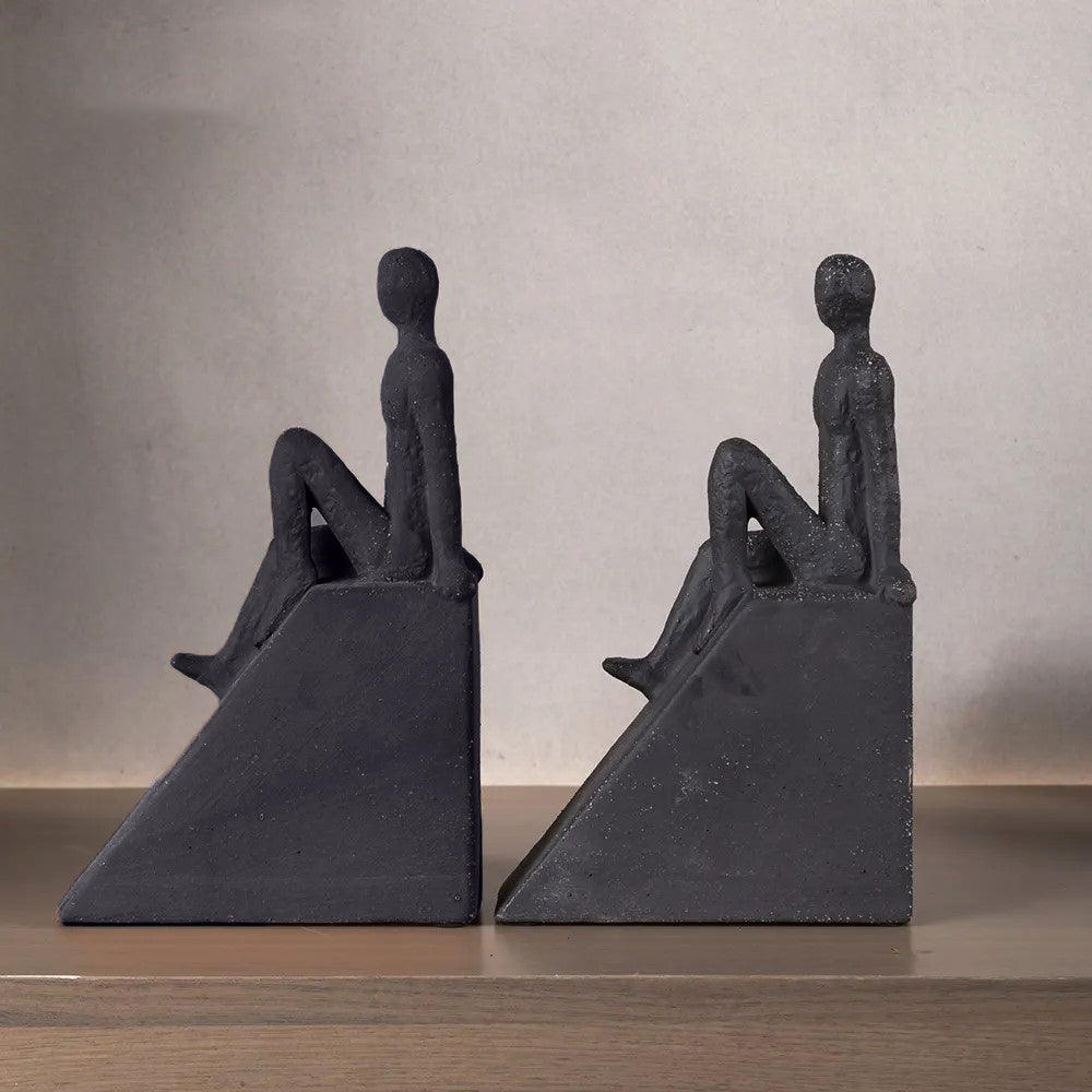 Sitting Man Triangular Sculpture - Black