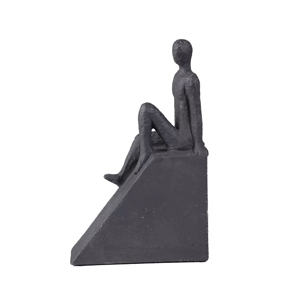 Sitting Man Triangular Sculpture - Black