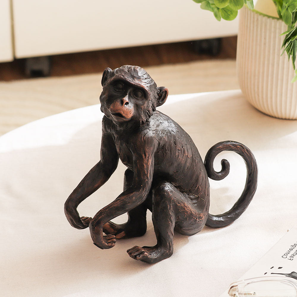 Sitting Monkey Sculpture Medium - Black Brown
