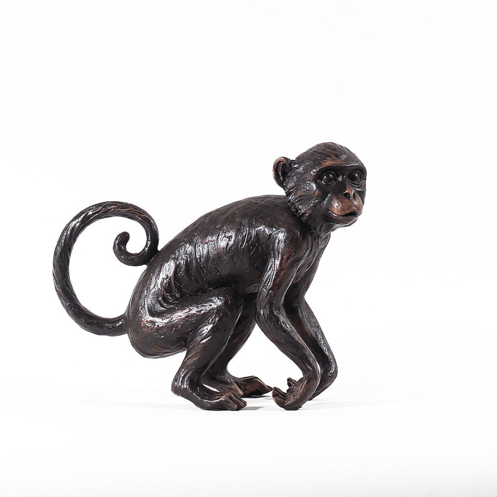 Sitting Monkey Sculpture Medium - Black Brown