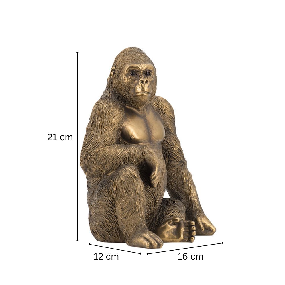 Sitting Gorilla Sculpture Medium - Dull Gold