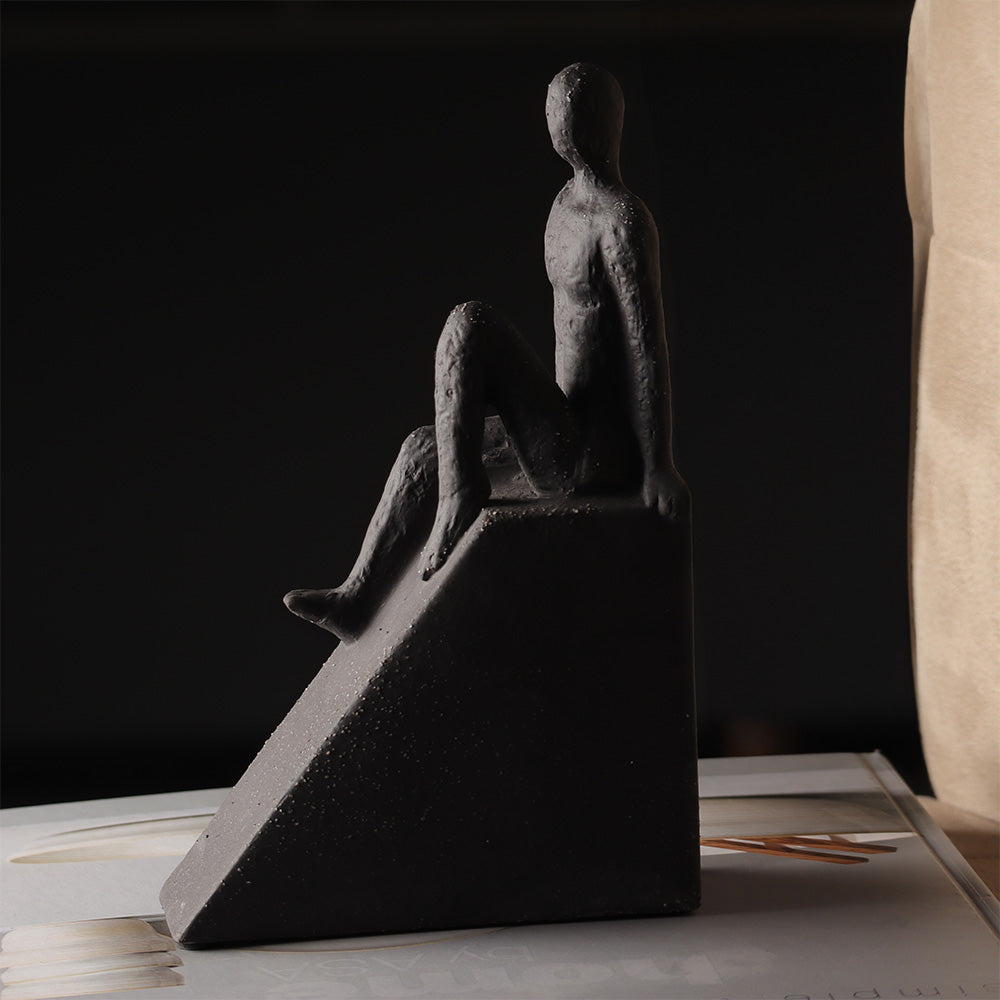 Sitting Man Triangular Sculpture - Black