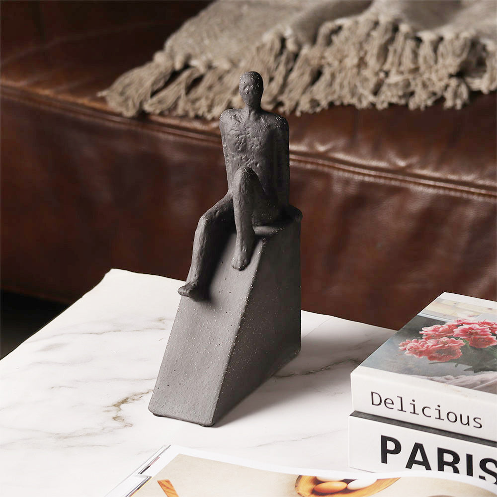 Sitting Man Triangular Sculpture - Black