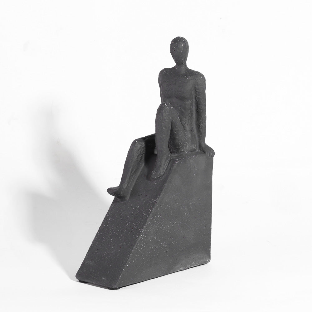 Sitting Man Triangular Sculpture - Black