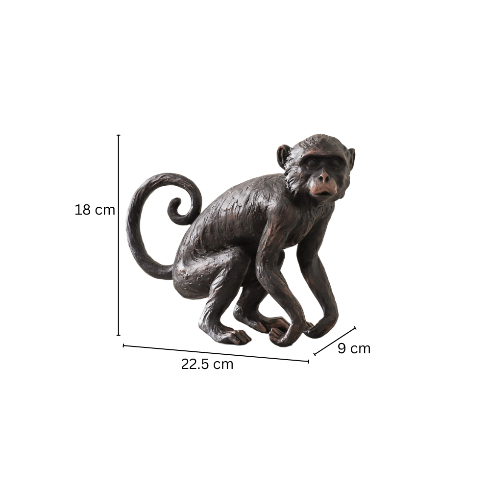 Sitting Monkey Sculpture Medium - Black Brown