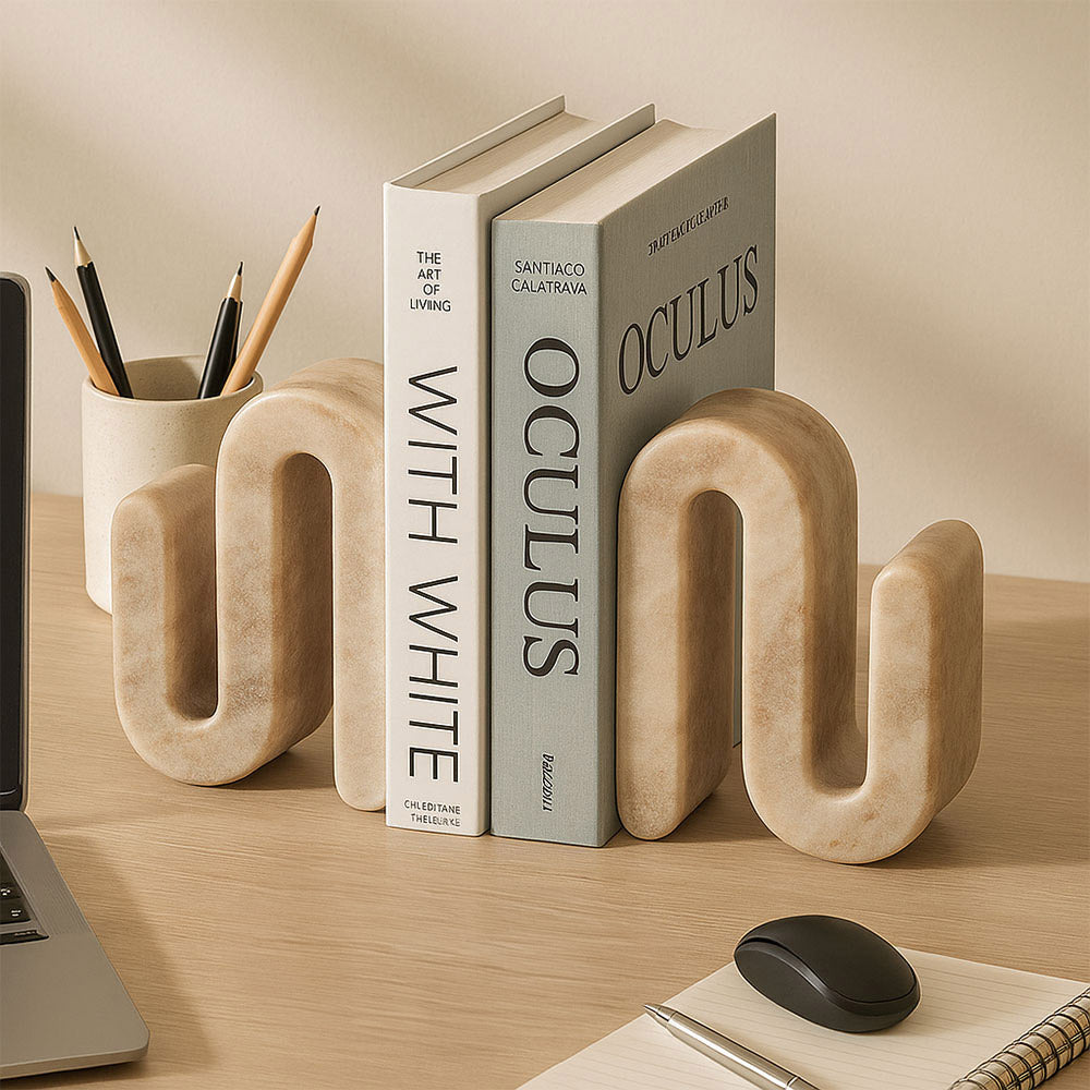 Skye Marble Bookends, Set of 2 - Cloudy Grey