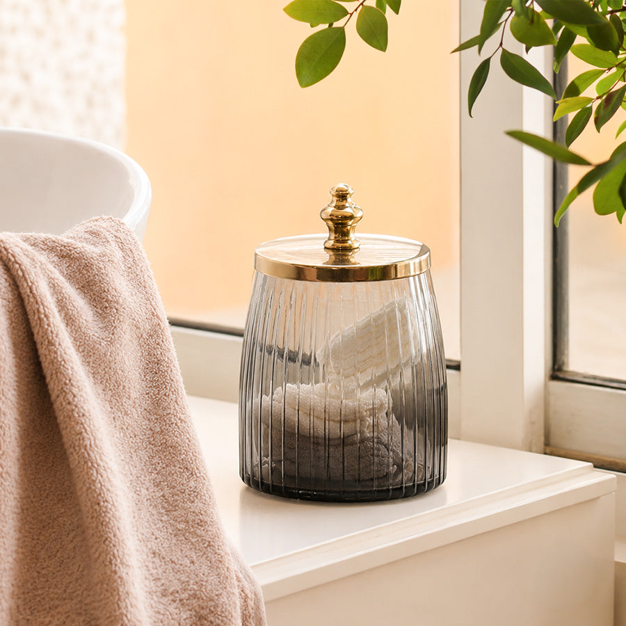 Skylar Glass Storage Jar - Smoke Gold