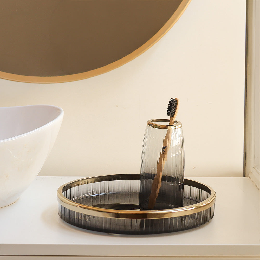 Skylar Glass Round Vanity Tray - Smoke Gold