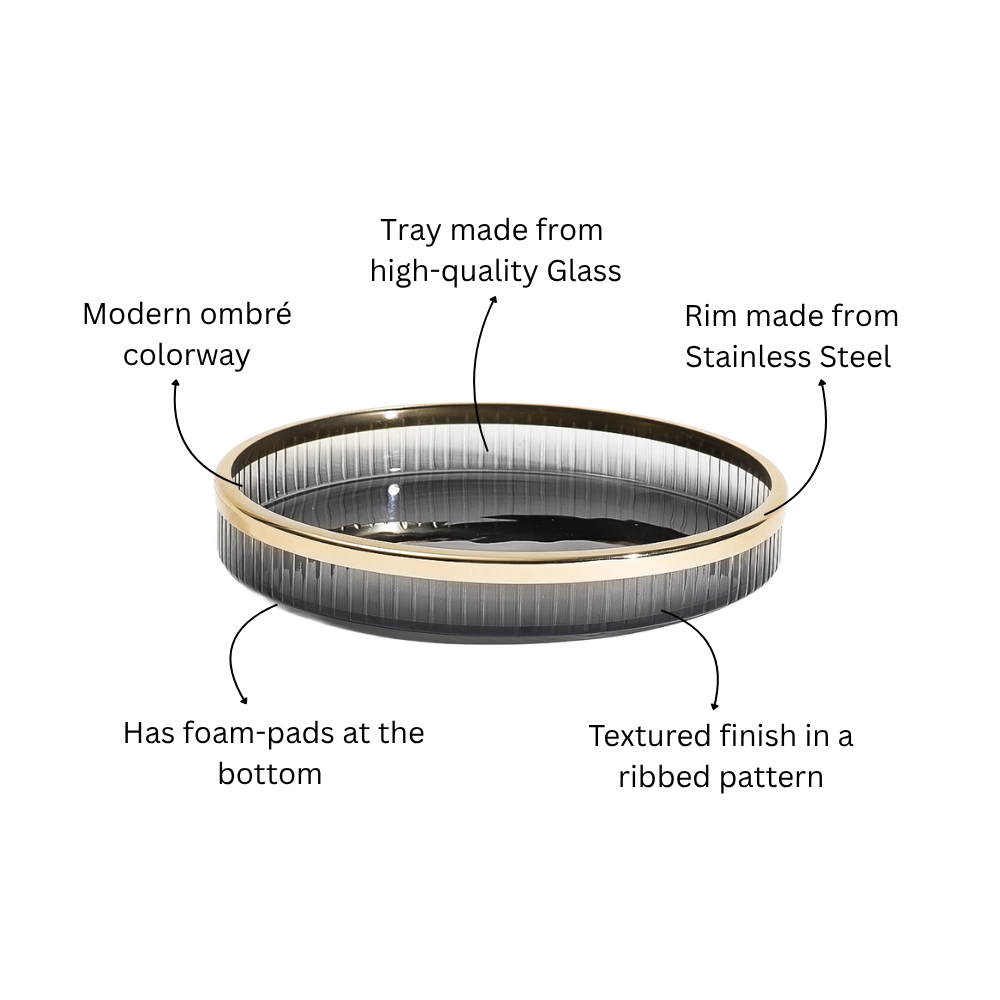 Skylar Glass Round Vanity Tray - Smoke Gold