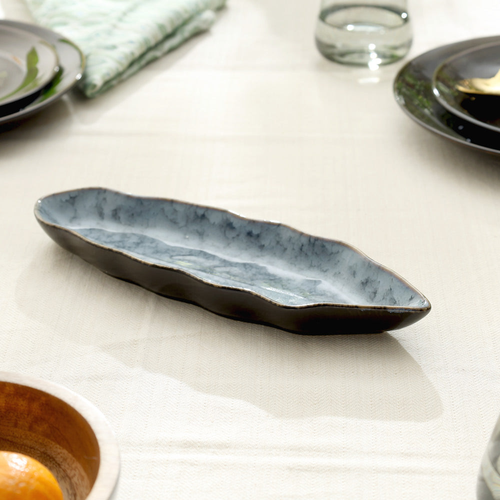 Slim Leaf Ceramic Platter - Cool Grey