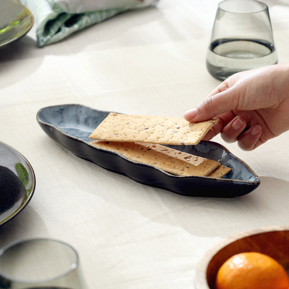 Slim Leaf Ceramic Platter - Cool Grey