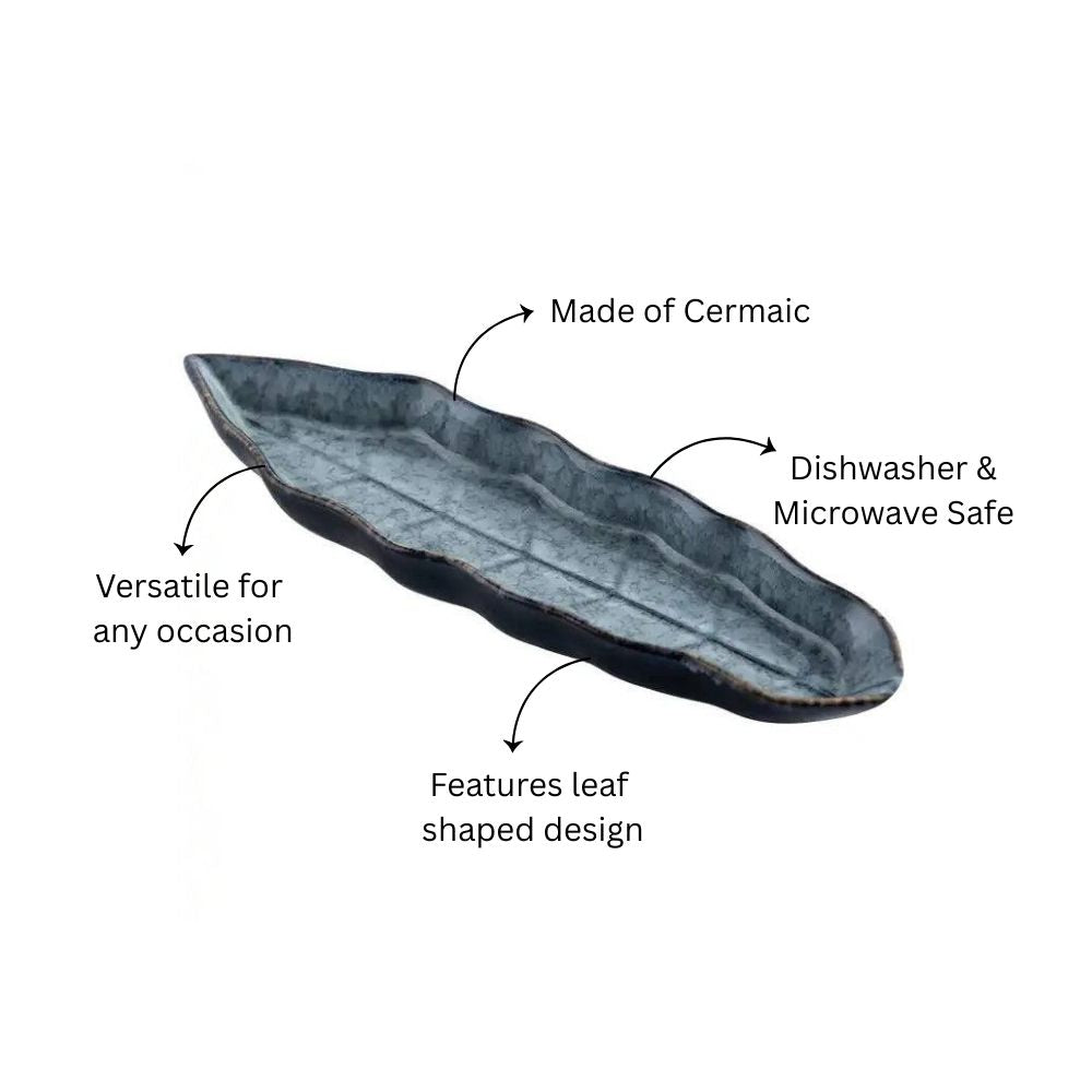 Slim Leaf Ceramic Platter - Cool Grey