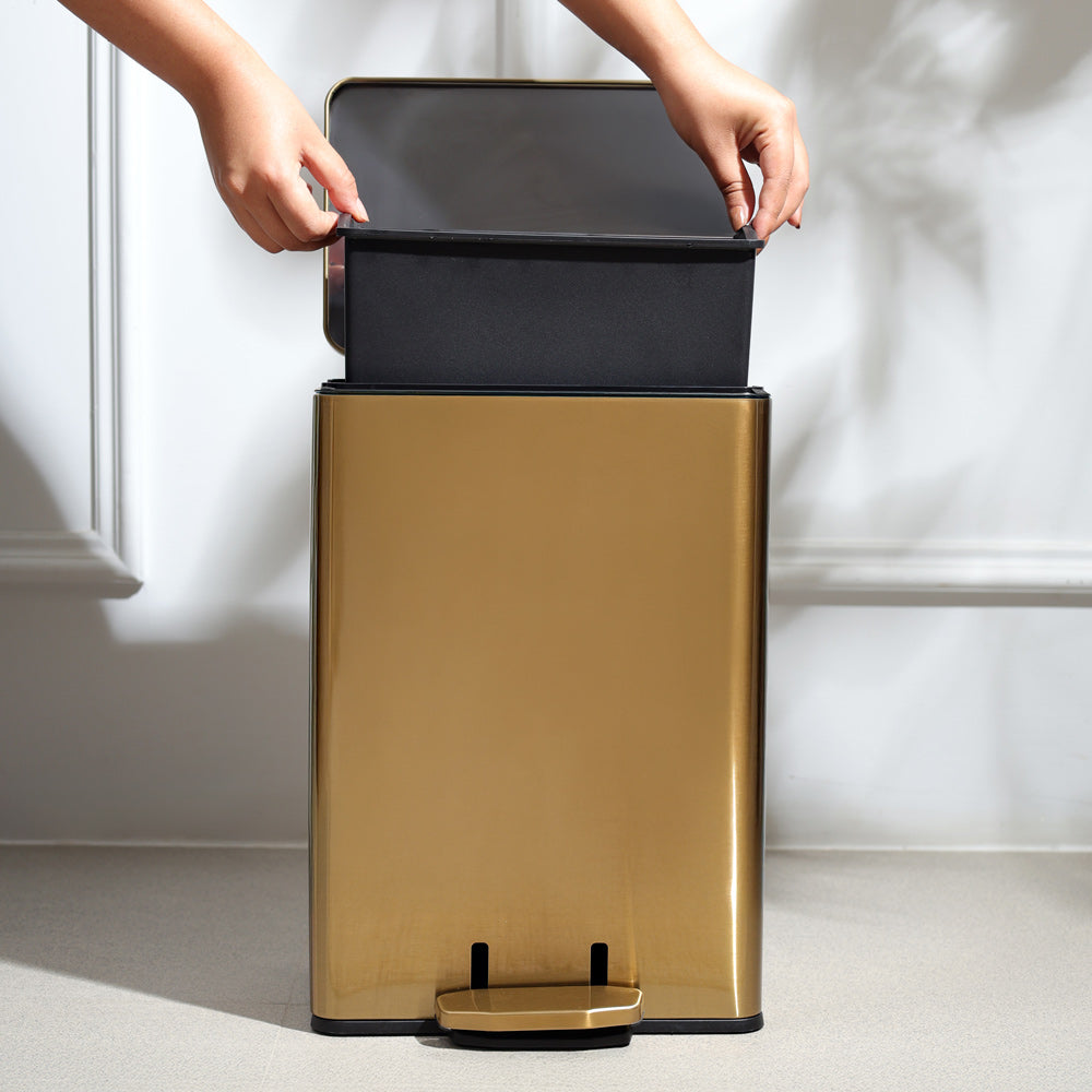 Glint Rectangular Pedal Bin 12L - Gold