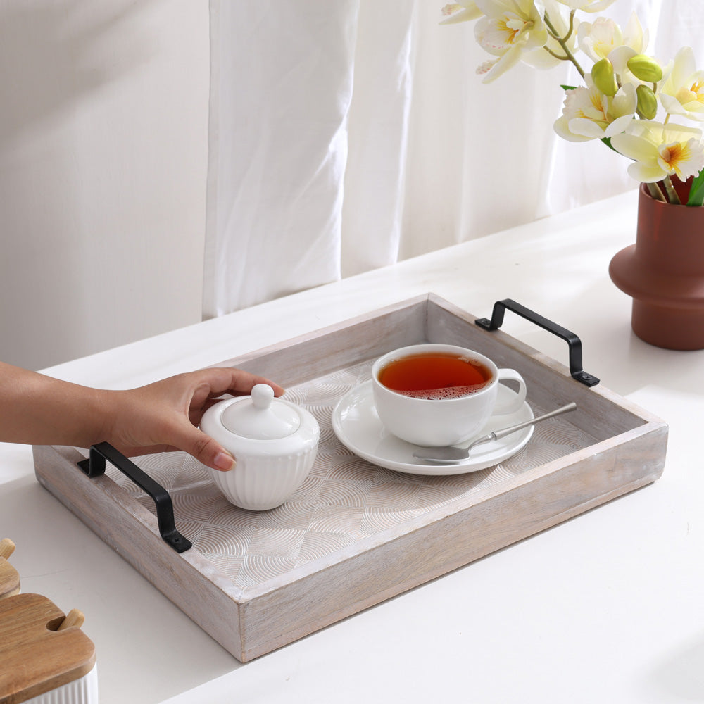 Sonar Carved Serving Tray Large - Aspen White