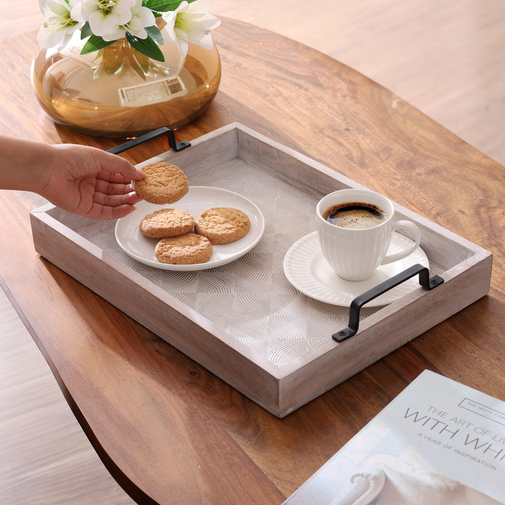 Sonar Carved Serving Tray Large - Aspen White