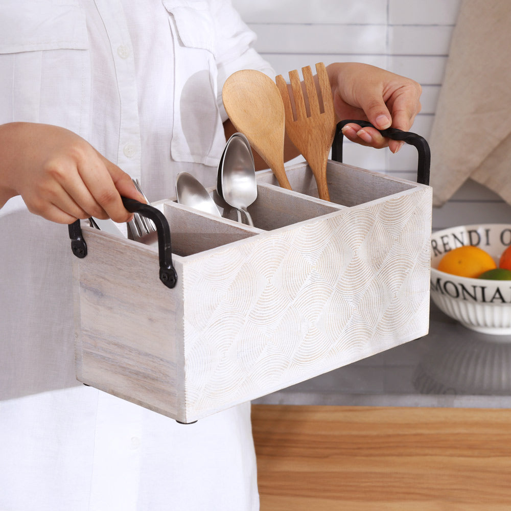 Sonar Rectangular Sectioned Caddy - Aspen White