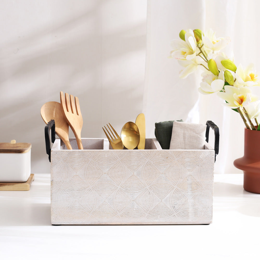 Sonar Rectangular Sectioned Caddy - Aspen White