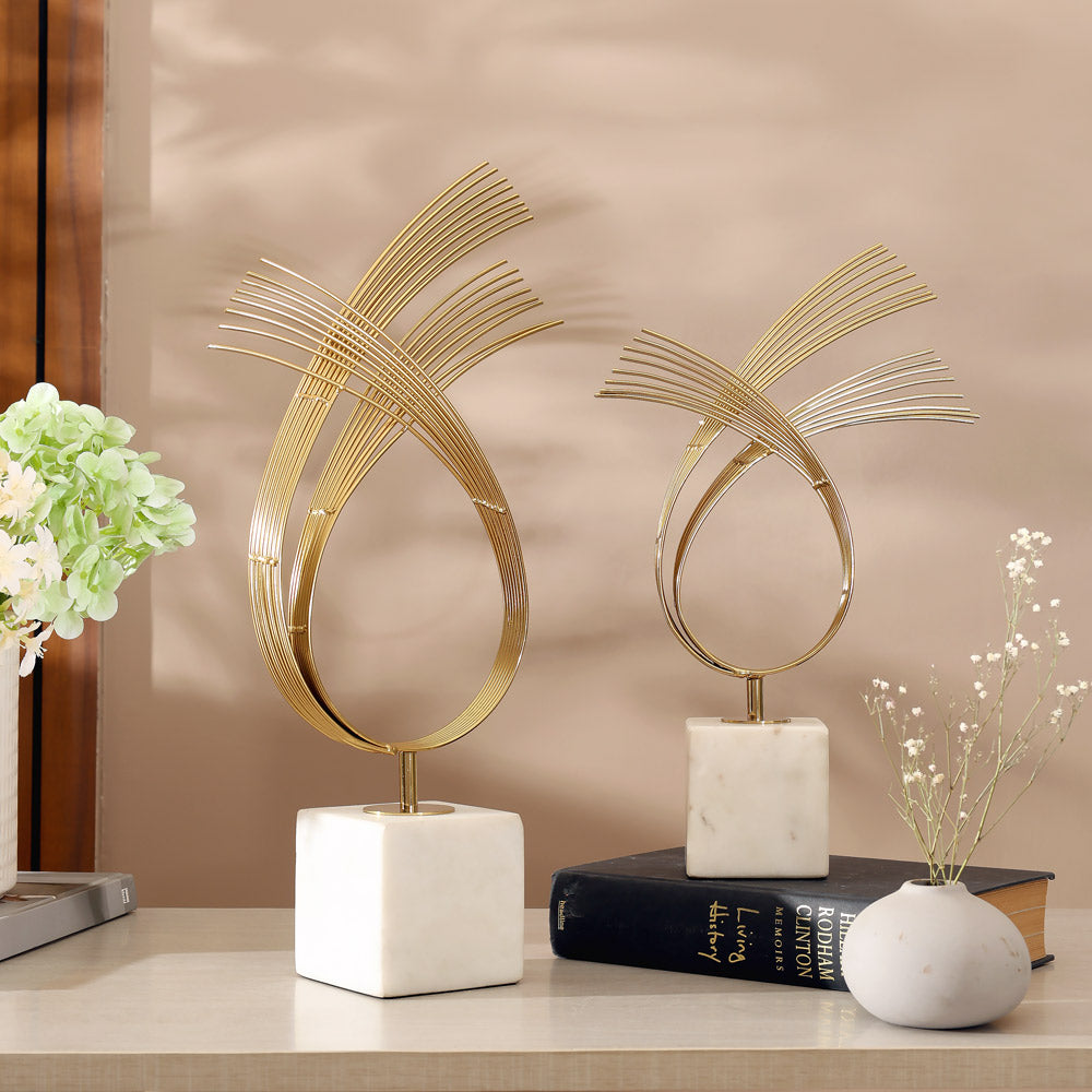 Sonnet Steel & Marble Sculpture Medium - Gold White