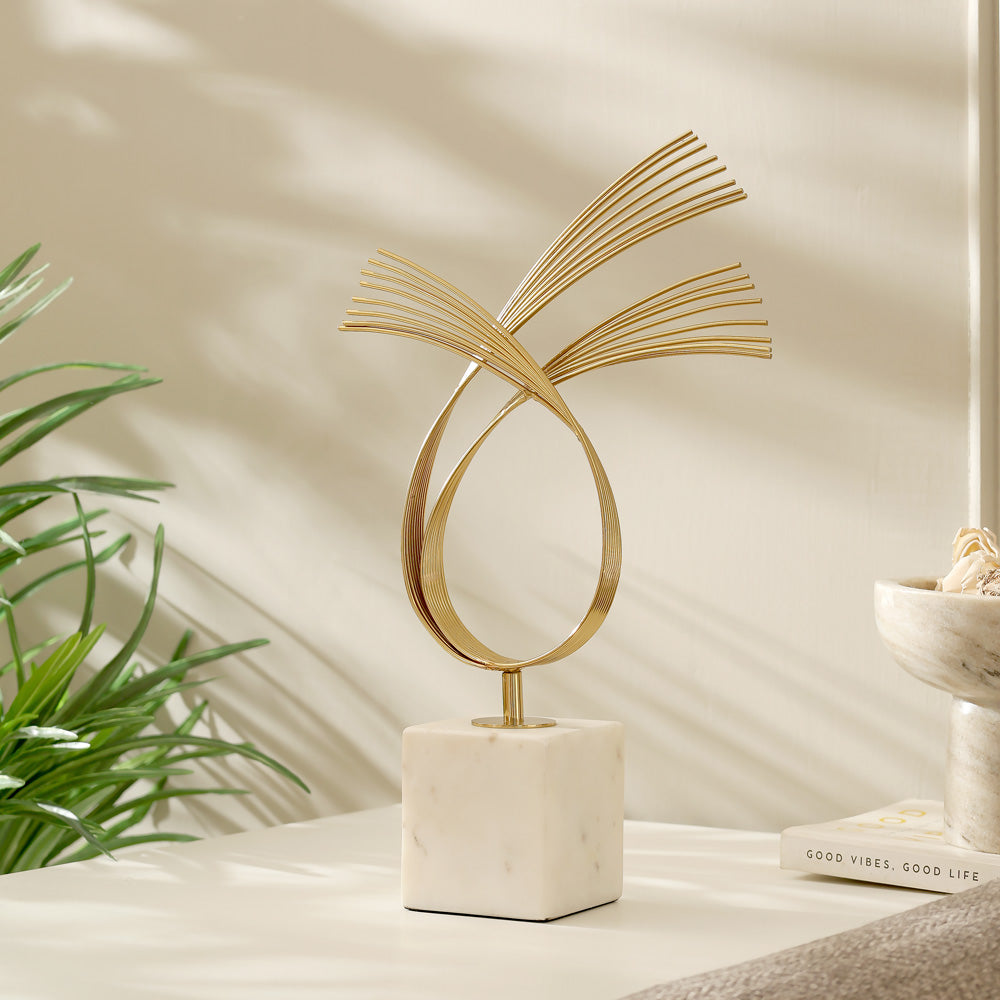 Sonnet Steel & Marble Sculpture Medium - Gold White