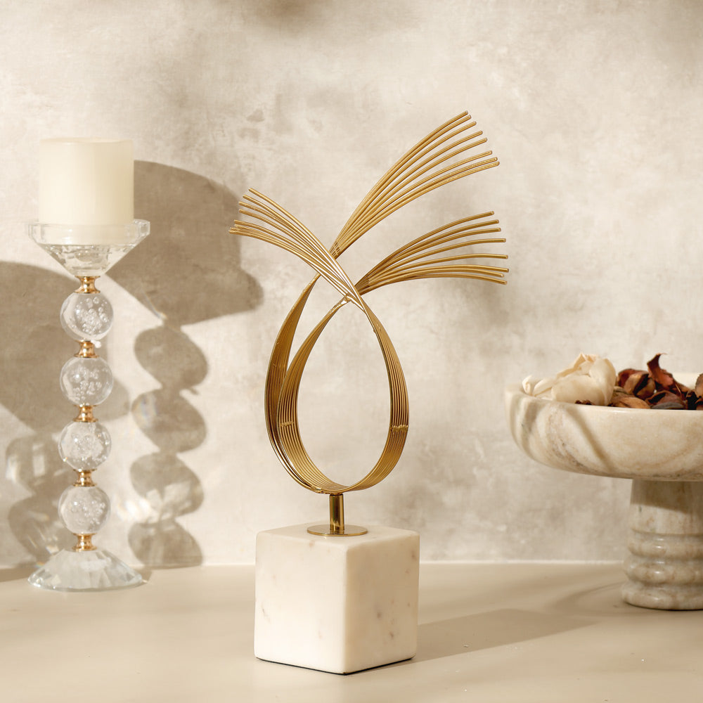 Sonnet Steel & Marble Sculpture Medium - Gold White