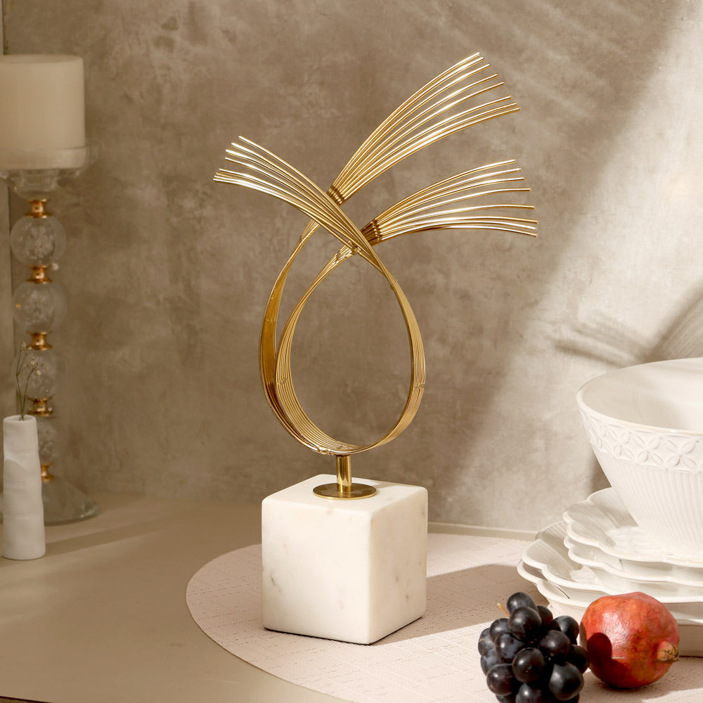 Sonnet Steel & Marble Sculpture Medium - Gold White