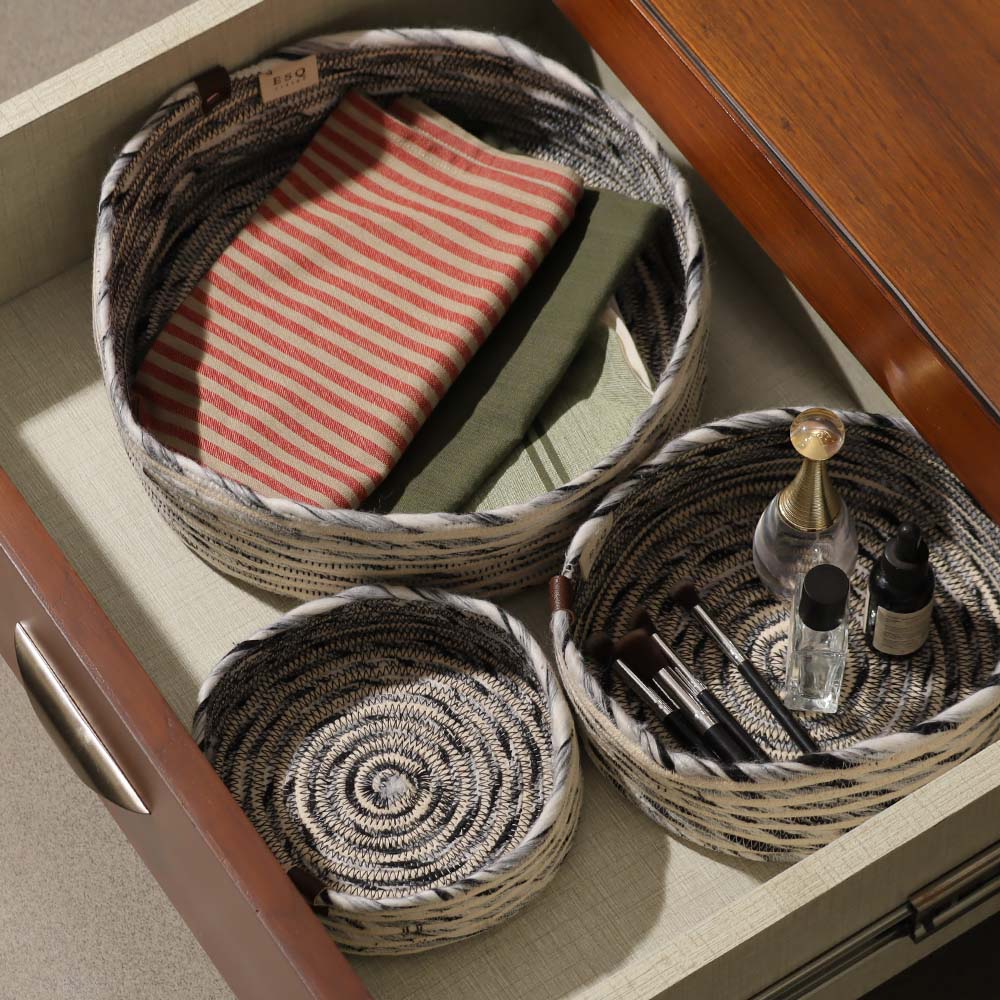 Sora Corded Storage Baskets, Set of 3 - Monochrome