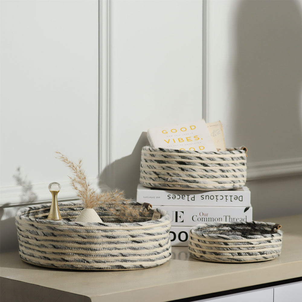 Sora Corded Storage Baskets, Set of 3 - Monochrome