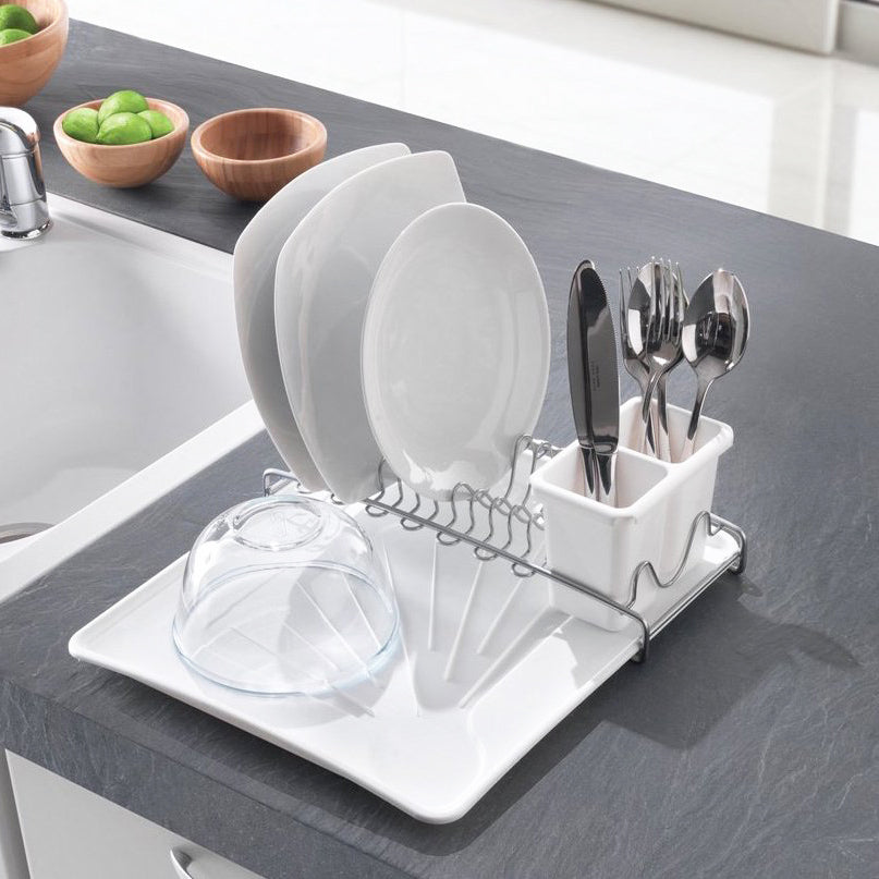 Modern Dish Rack Compact Metaltex Spacetex Compact Dish Drainer- White
