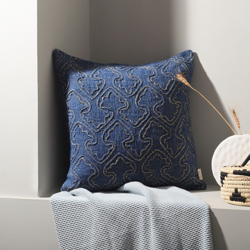 Spades Raised Embroidered Cushion Cover 45x45cm - Dark Blue