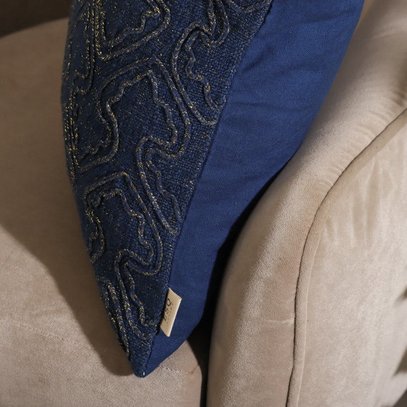 Spades Raised Embroidered Cushion Cover - Dark Blue