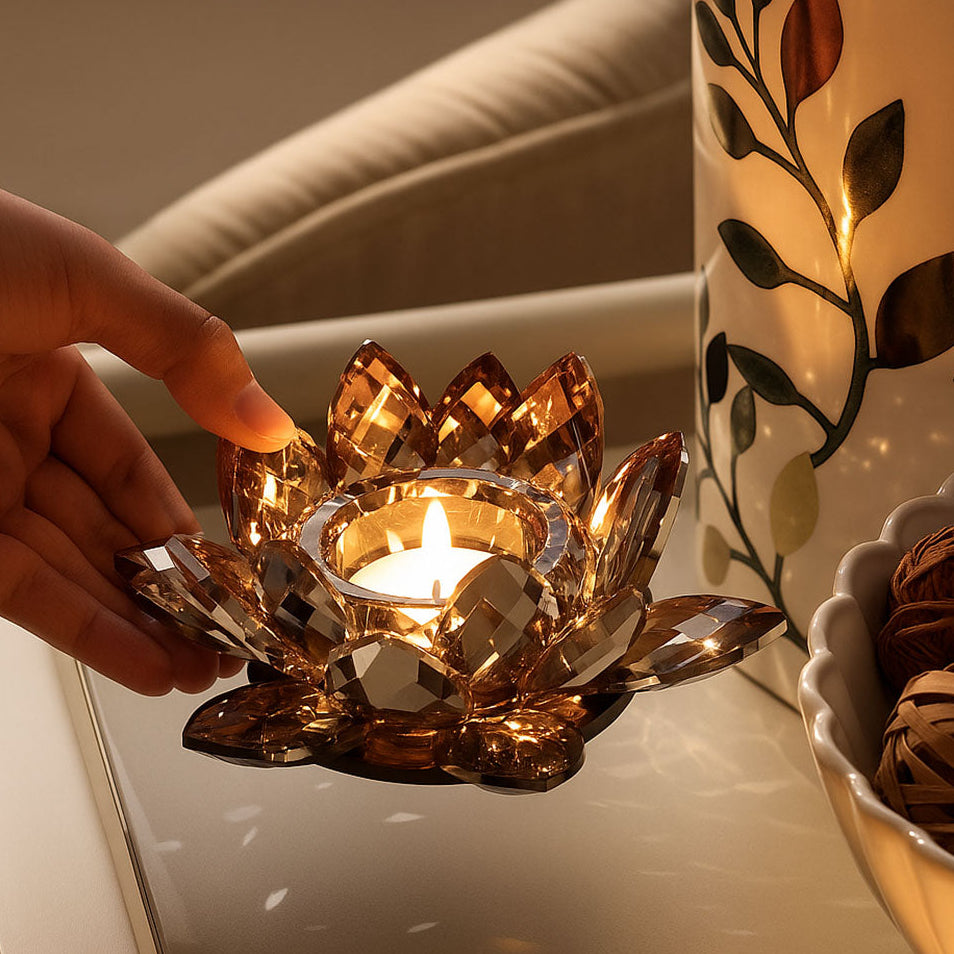 Sparkle Crystal Tealight Holder - Amber