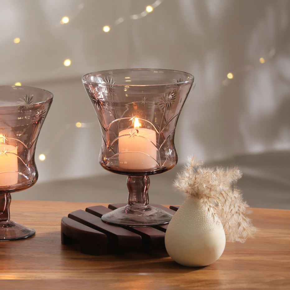 Sparkle Glass Hurricane Large - Smoky Mauve