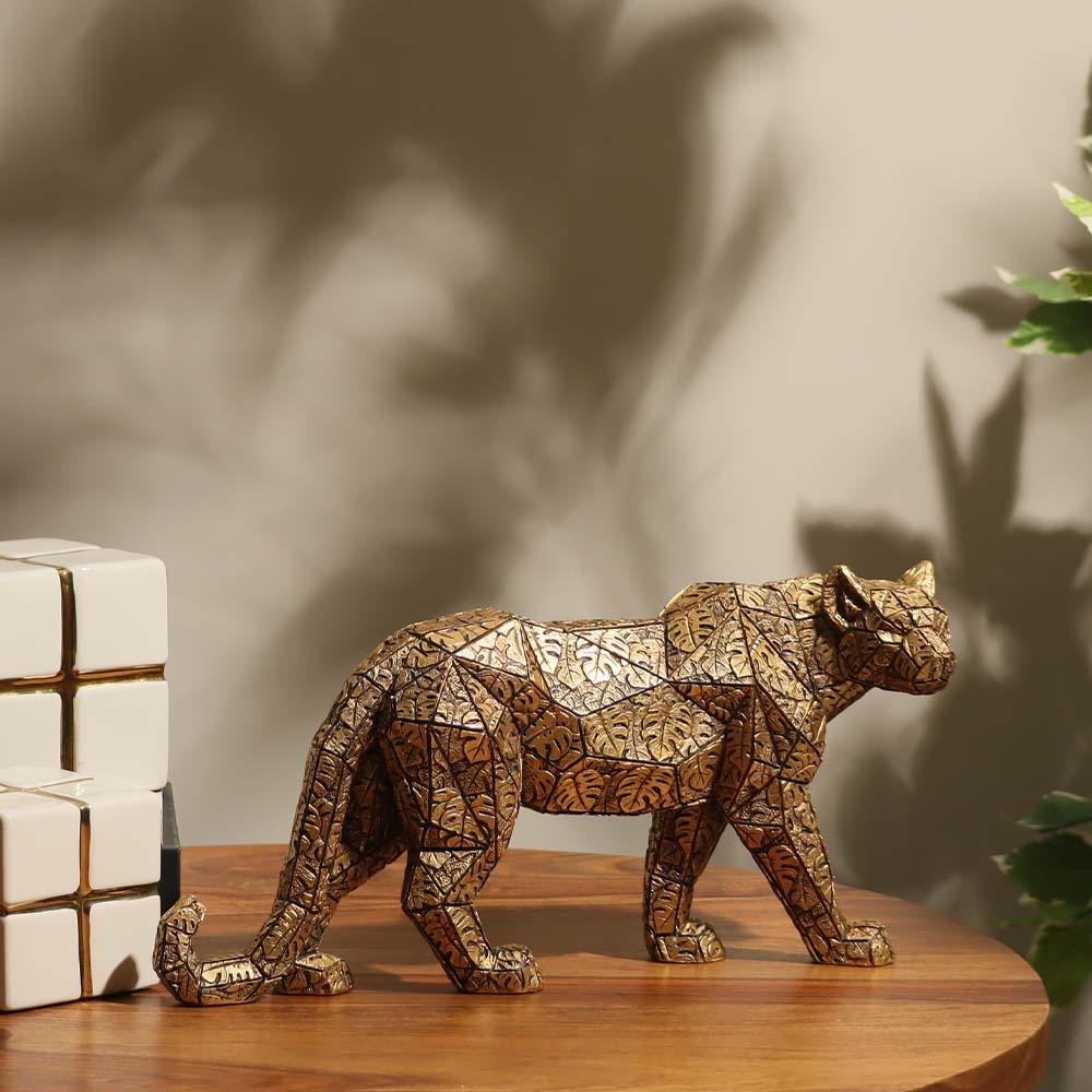 Spotted Leopard Sculpture - Dark Gold & Black