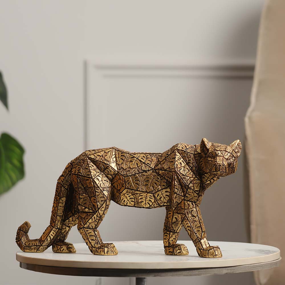 Spotted Leopard Sculpture - Dark Gold & Black